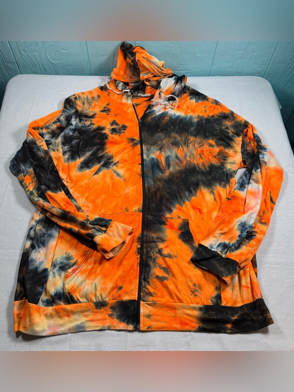 Blumin Apparel Orange Black Tie Dye Halloween Zip Up Hoodie XL 1XL